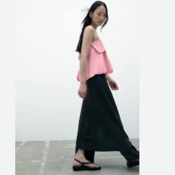 NWOT ZARA BUBBLE GUM PINK RUFFLE DETAIL STRAPLESS TUBE TOP BLOGGERS FAV - Picture 4 of 7